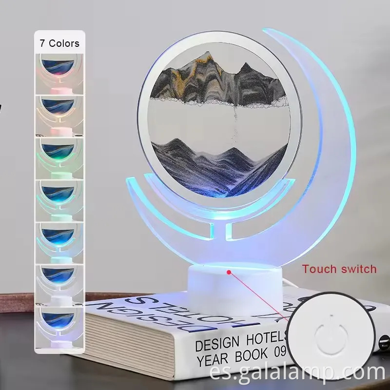 Fascinante lámpara de escritorio de arena que fluye con características de carga coloridas